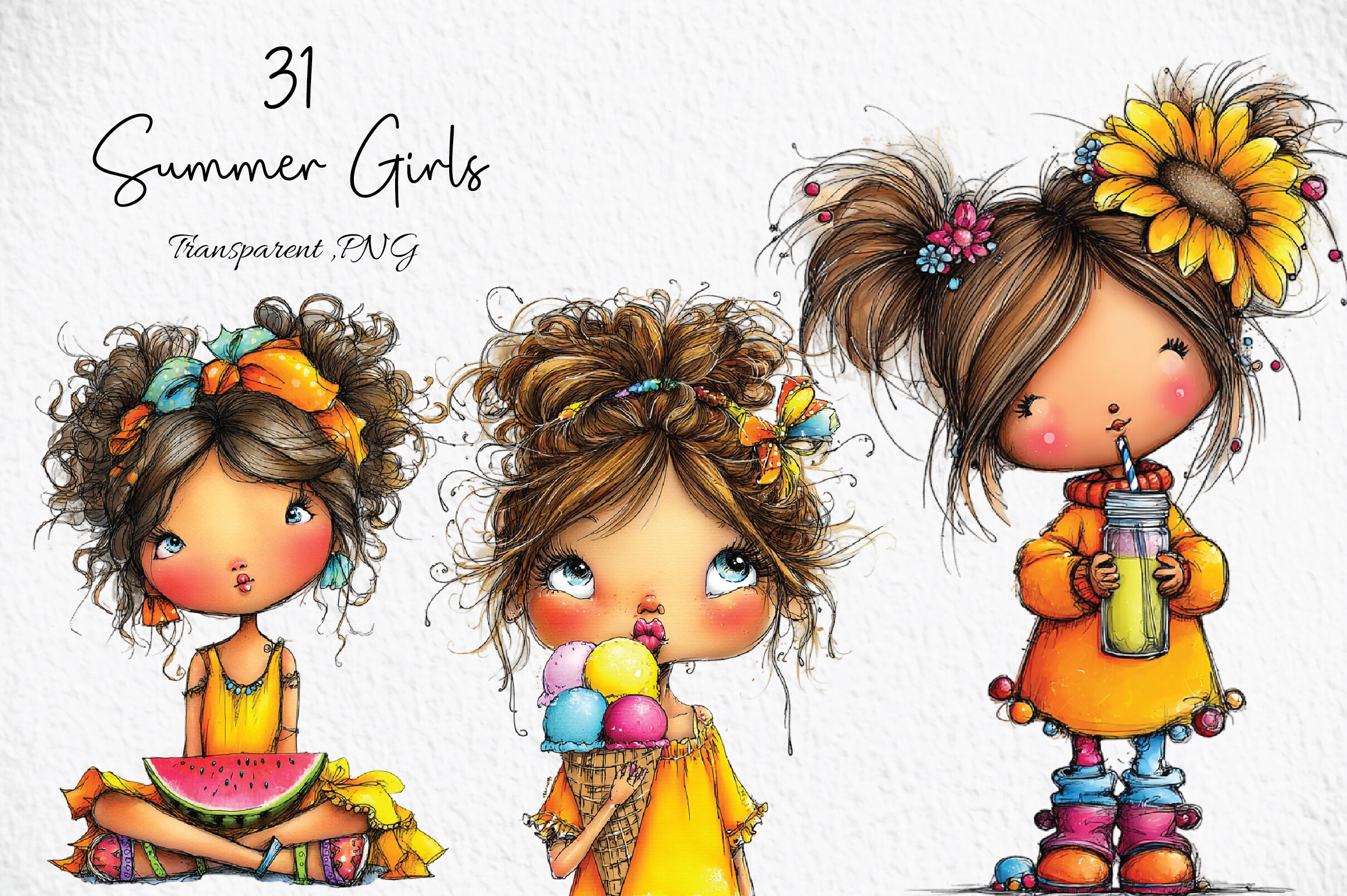 Whimsical Summer Girls Clipart PNG Graphic by Craft Art · Creative Fabrica