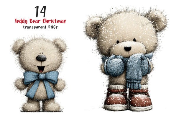 Whimsical Teddy Bear Christmas Clipart Gráfico Ilustraciones Imprimibles Por SinaCreation