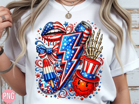 4th of July Patriotic Lightning PNG Gráfico Designs de Camisetas Por Trendy Bee