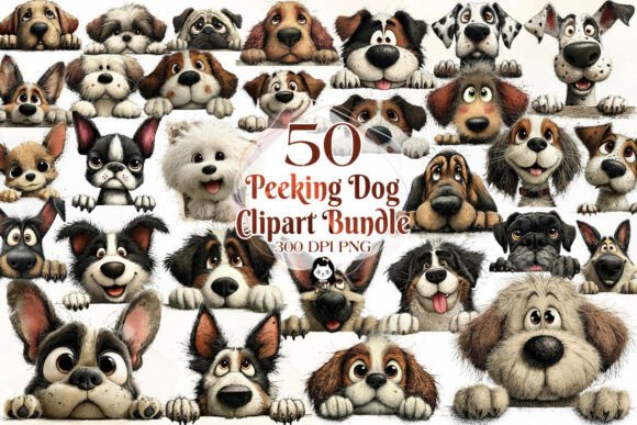 50 peeking dog breeds new clipart pack for Cricut sellers