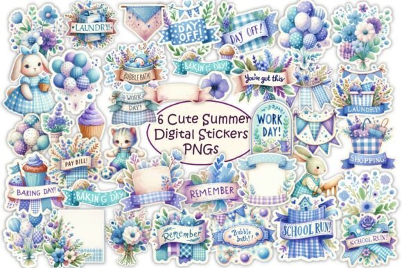 66 Summer Digital Planner Stickers PNGs