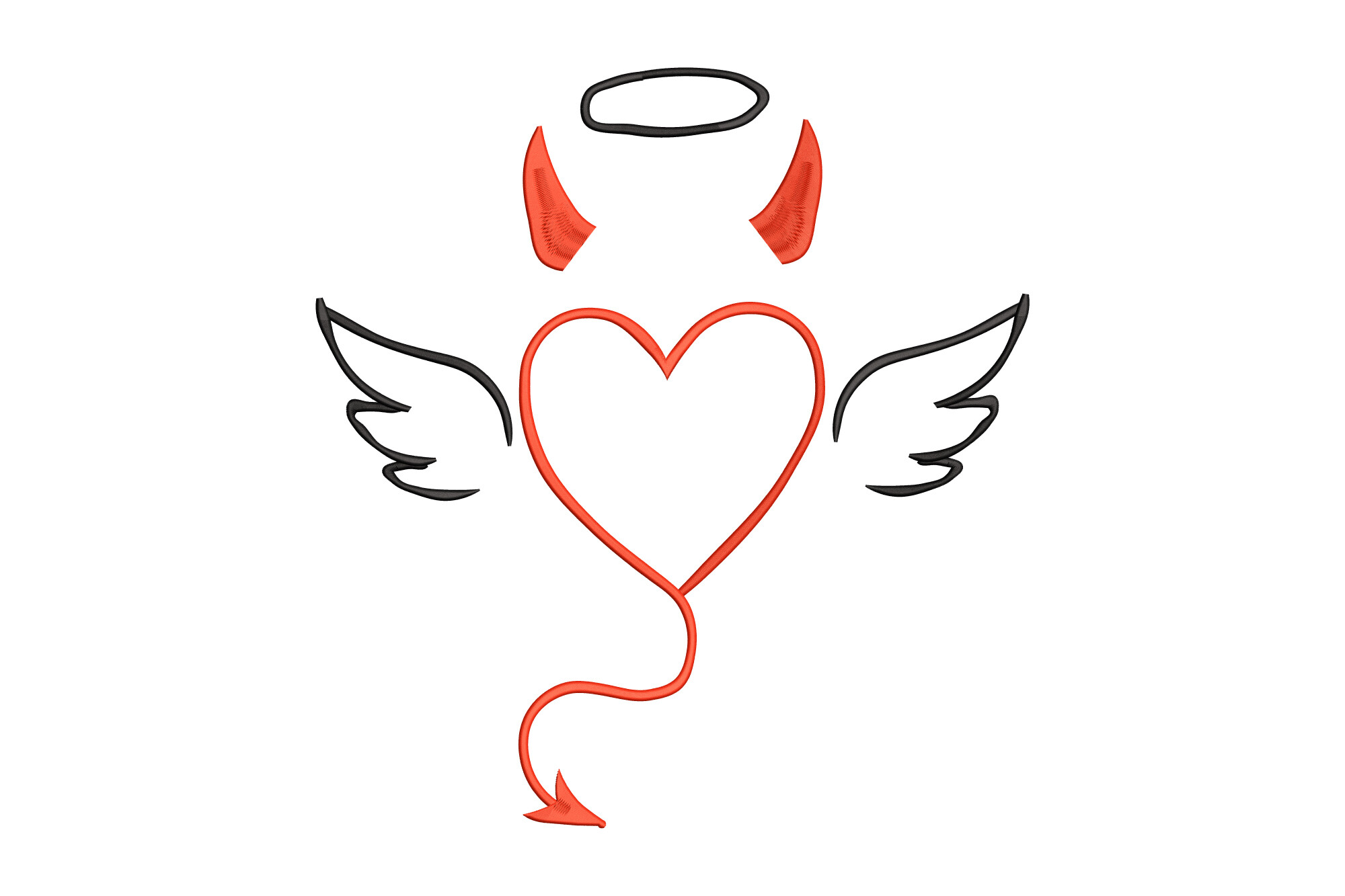 Angel Wings Devil Horns Heart Outline