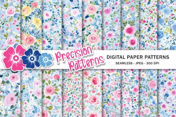 Blue Cottage Floral Seamless Pattern Graphic by Precision Patterns ...