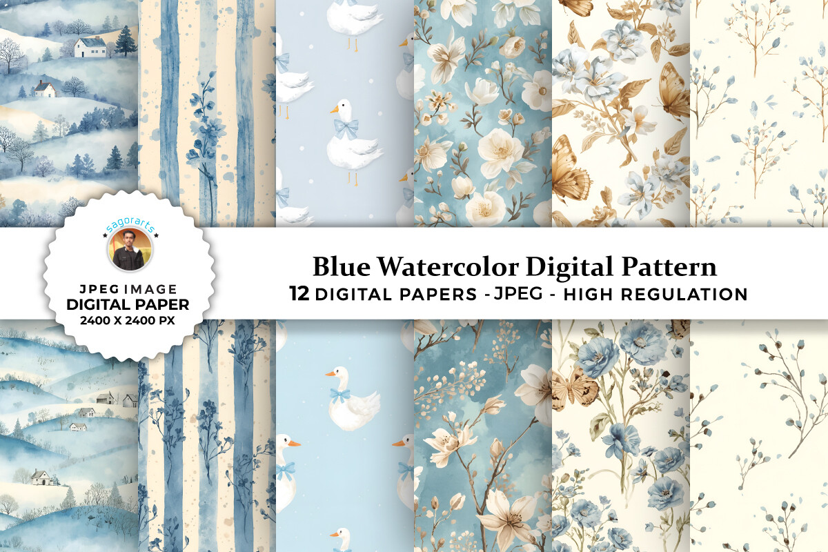 Blue Watercolor Digital Patterns Graphic by sagorarts · Creative Fabrica