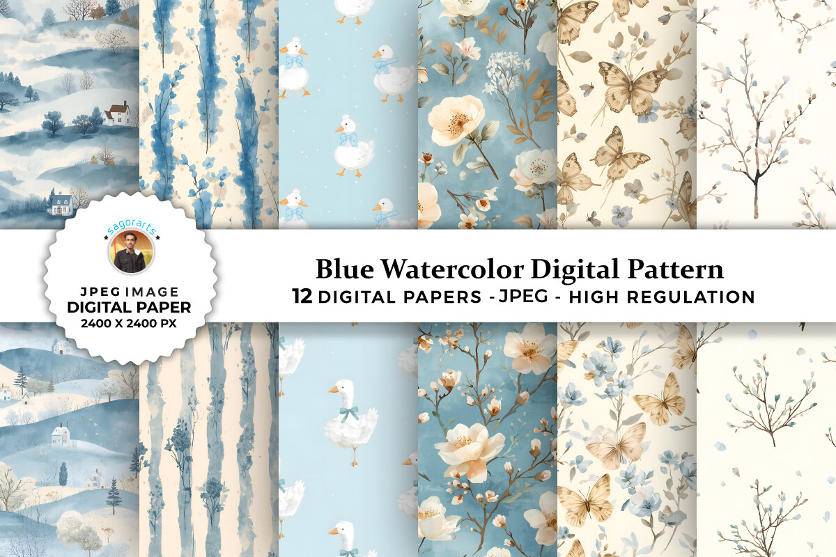 Blue Watercolor Digital Patterns Graphic by sagorarts · Creative Fabrica