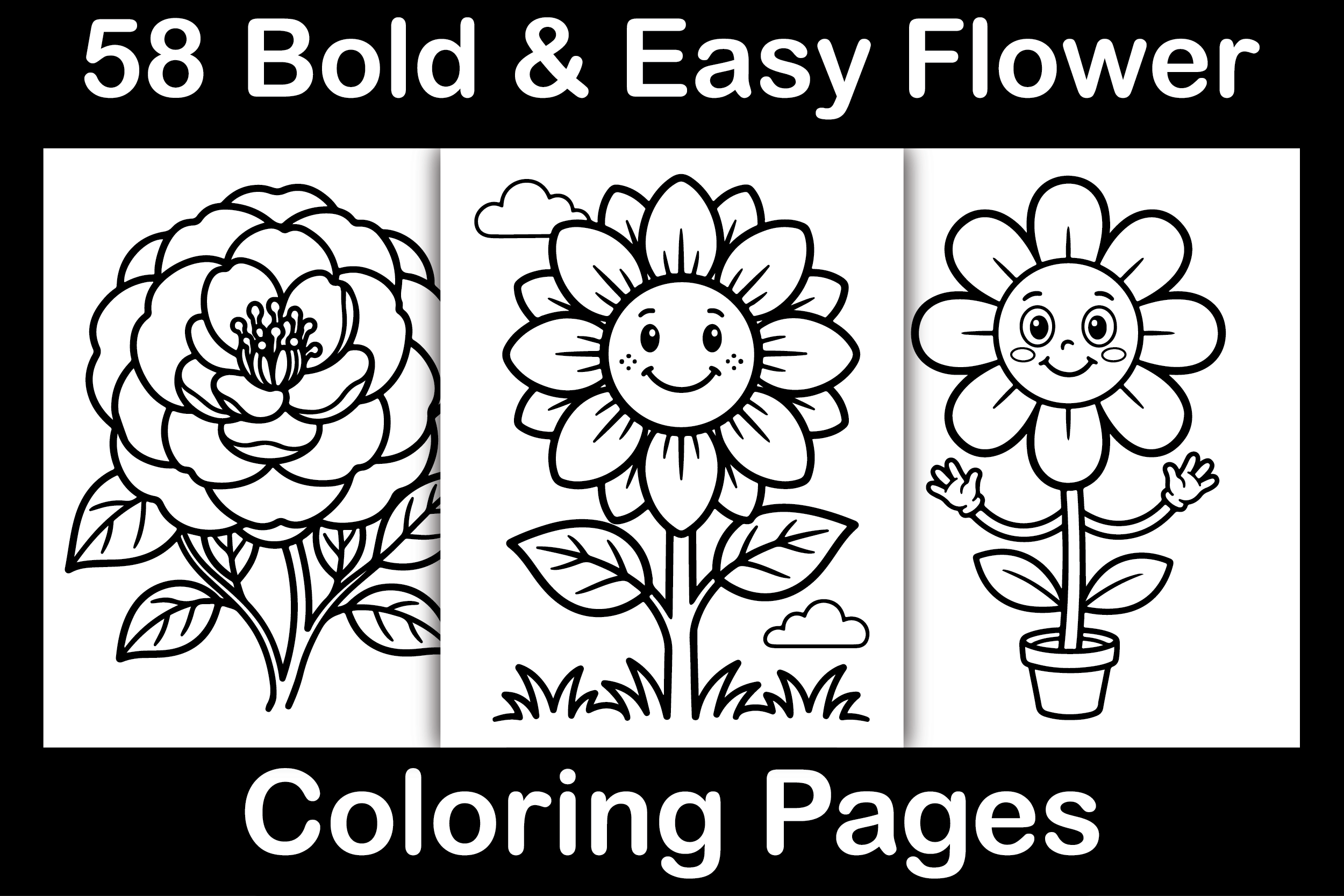 Bold & Easy Flower Coloring Pages Graphic by Creative Line Art ...
