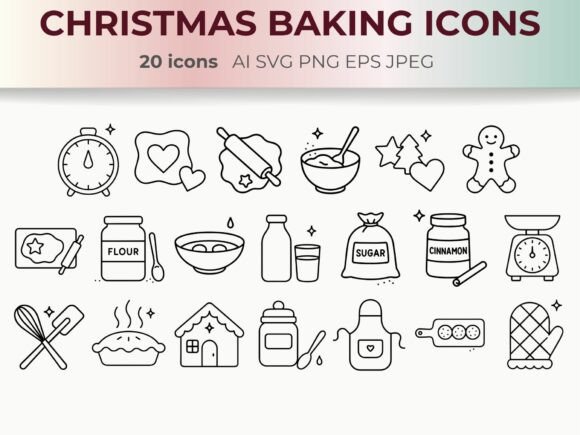 Christmas Baking Line Icons Cozy SVG Graphic Icons By CozyNest Studio