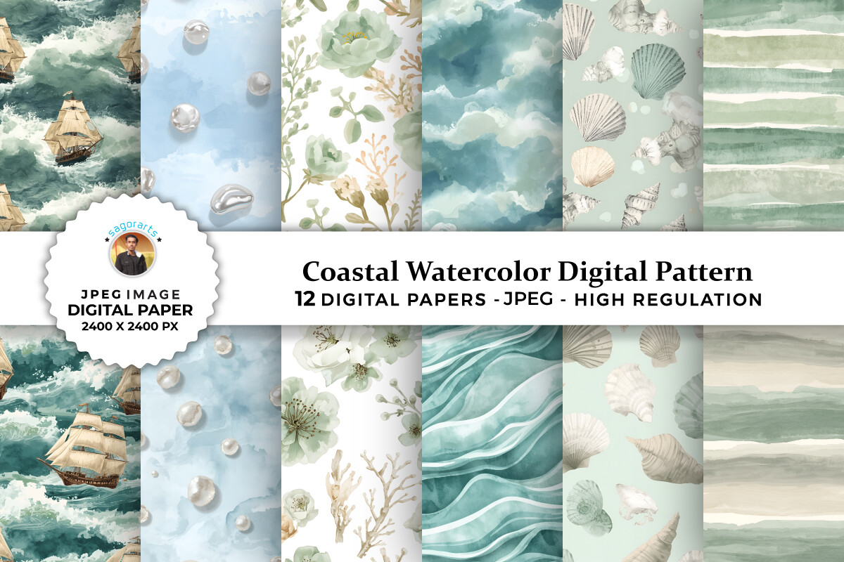 Coastal Watercolor Digital Patterns Graphic by sagorarts · Creative Fabrica