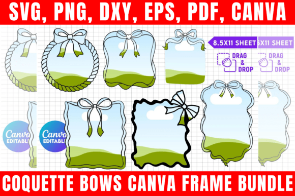 Coquette Bows Canva Frame Bundle for playful bow designs