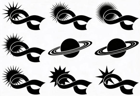 Cosmic Sun Ribbon Saturn SVG Clipart