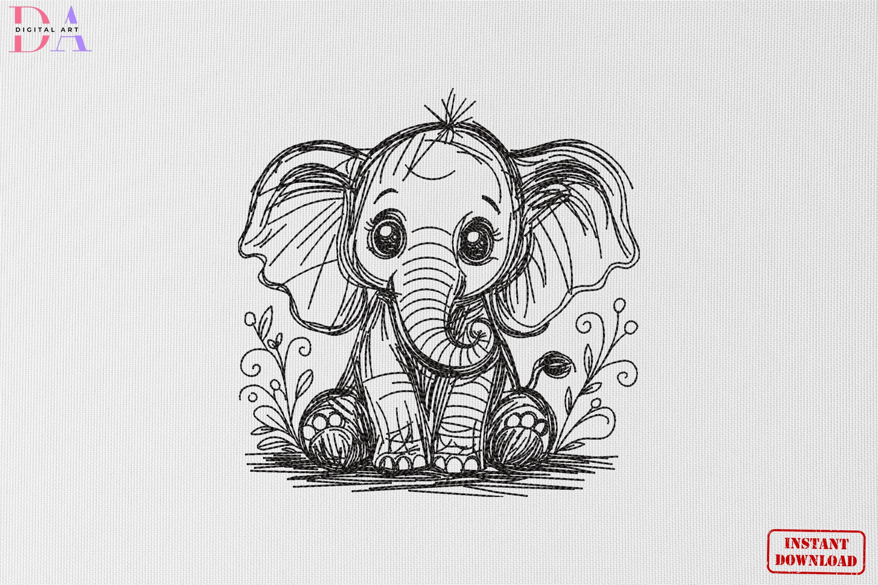 Cute Baby Elephant Sketch Animal Art