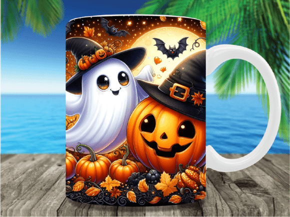 Cute Ghost Pumpkin Halloween Mug Wrap