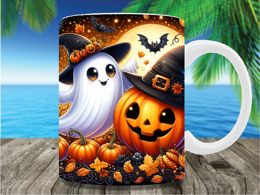 Cute Ghost Pumpkin Halloween Mug Wrap