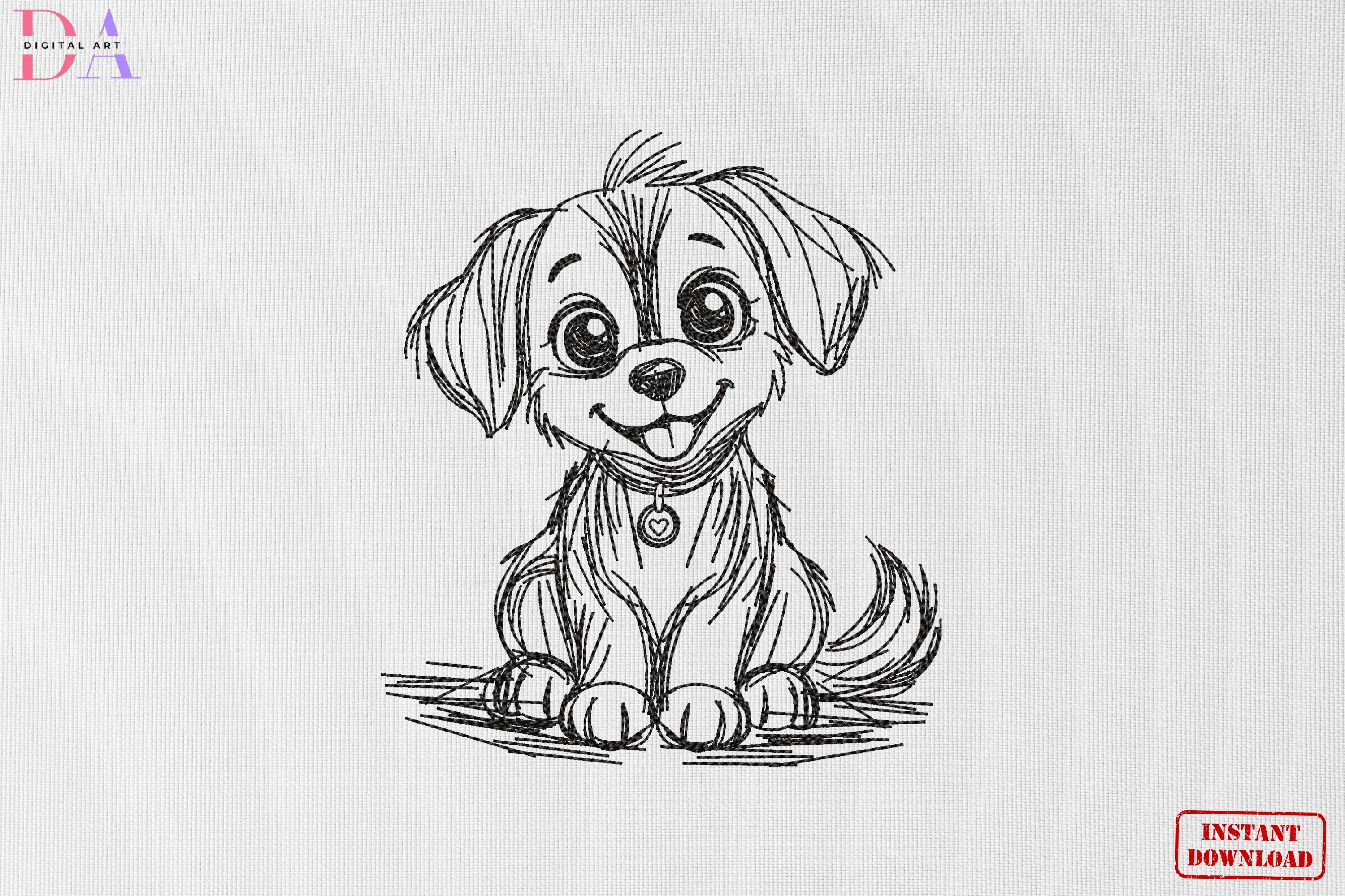 Cute Puppy Sketch Pet Animal Art