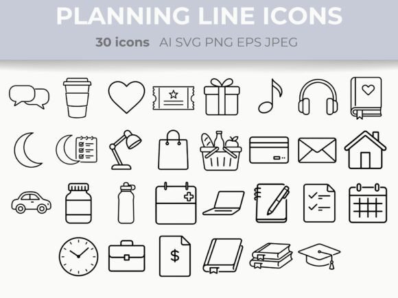 Daily Planning Line Icons Set Work Life