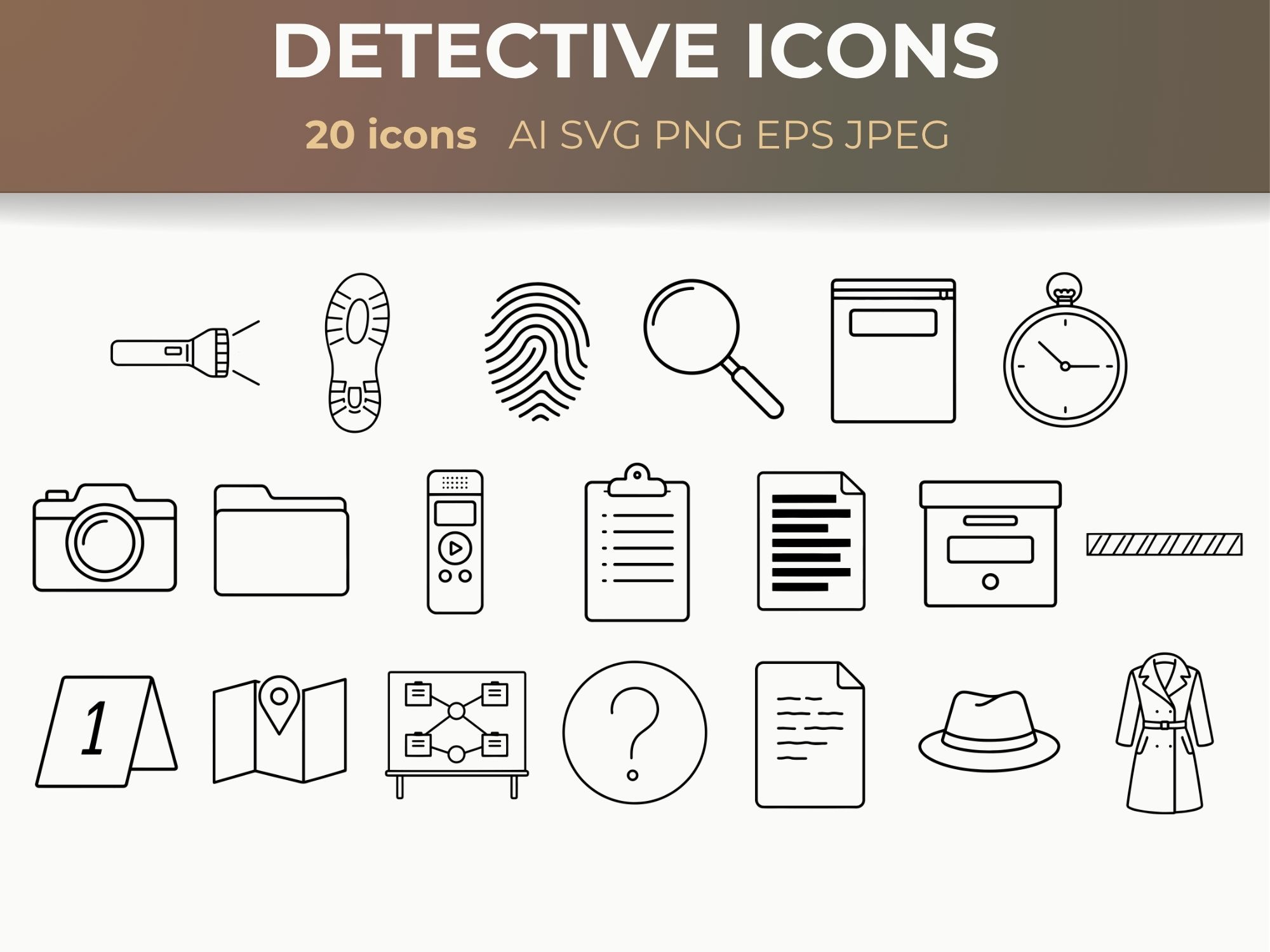 Detective & Investigation Line Icons SVG