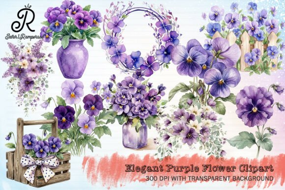 Elegant Purple Flower Clipart Gráfico Ilustraciones Imprimibles Por Jafar1Rampersad