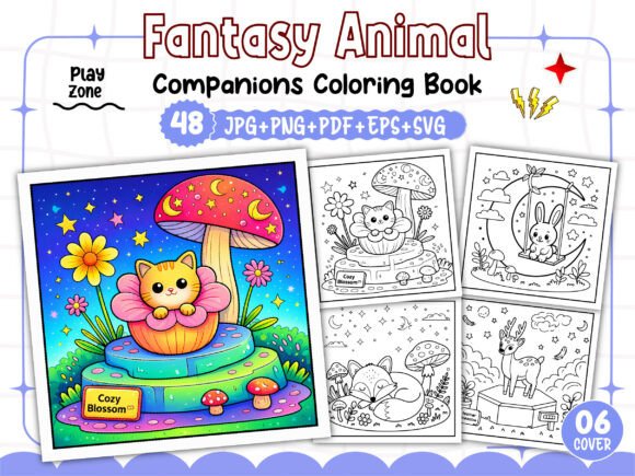 Fantasy Animal Companions Coloring Book Graphic Coloring Pages & Books Adults By PLAY ZONE