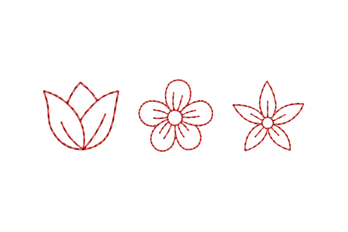 Flower Outline Redwork Bundle
