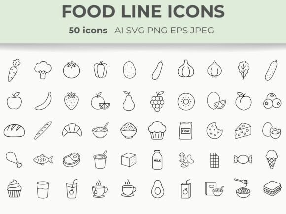 Food Line Icons Minimal Line Vector Svg Graphics