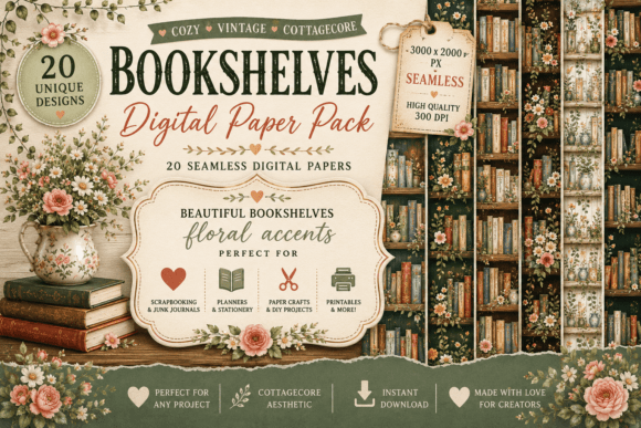 Forest Fairy Bookshelf Seamless Patterns