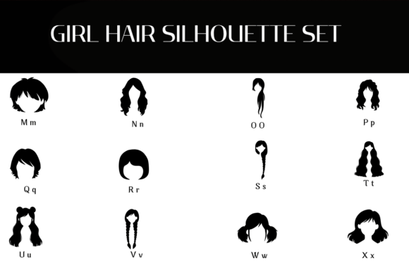 Girl Hair Silhouette Set Font - Preview 2