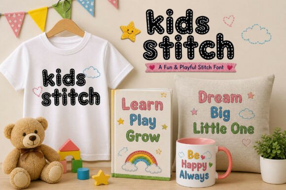 Kids Stitch Font PNG with transparent background - Preview 1