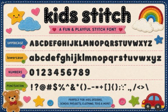 Kids Stitch Font PNG with transparent background - Preview 2