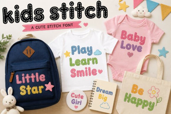 Kids Stitch Font PNG with transparent background - Preview 3