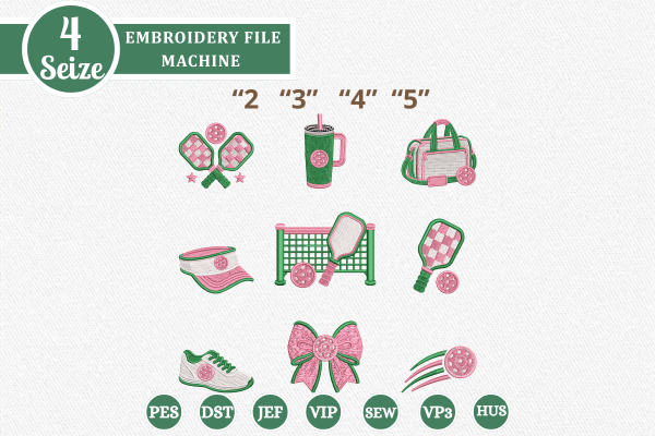 Mini Pickleball Embroidery Design Bundle