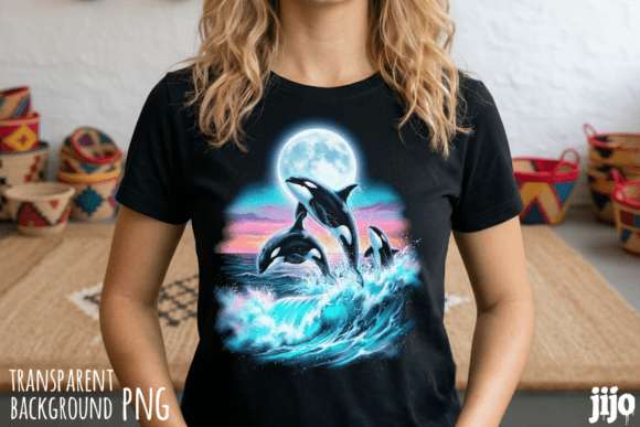 Orca Ocean Moon Sunset PNG Graphic T-shirt Designs By jijopero