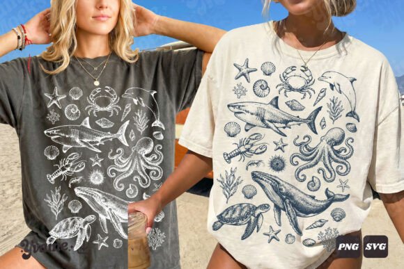 Summer Coastal Ocean Life Doodle SVG PNG Graphic Illustrations By Yvaine