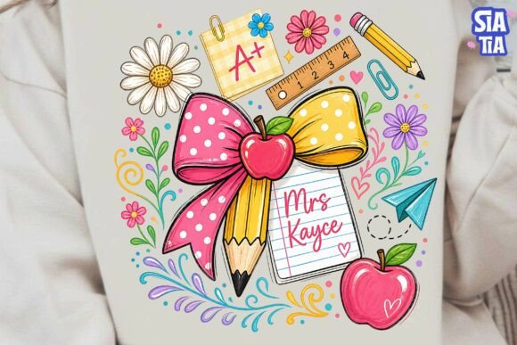 Teacher Coquette Bow School Supplies PNG