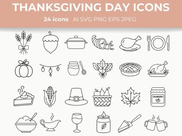 Thanksgiving Line Icons Cozy Fall SVG