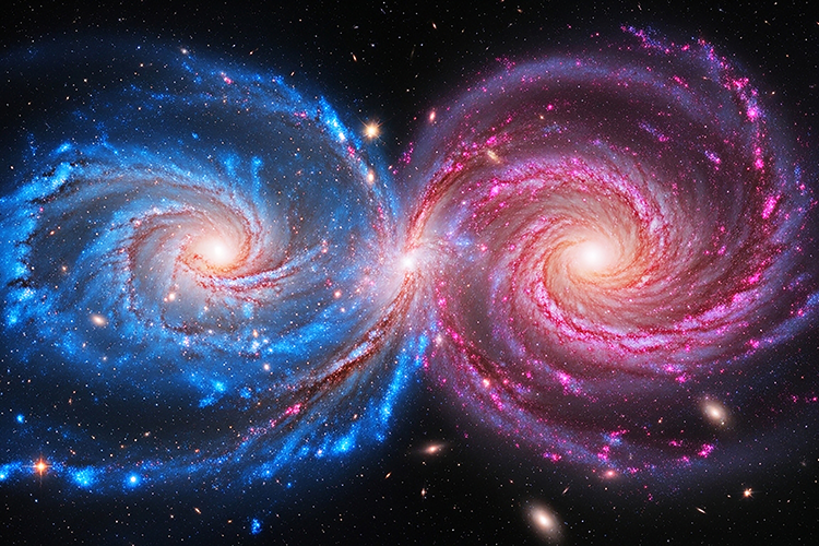 Twin Spiral Galaxies Cosmic Nebula