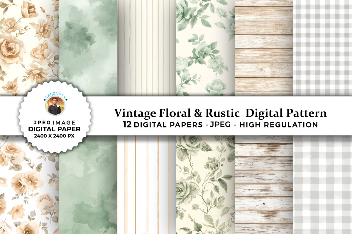 Vintage Floral & Rustic Digital Patterns Graphic by sagorarts ...