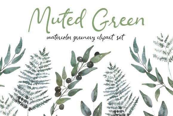 Watercolor Muted Greenery Hand-drawn Set Graphic Illustrations By Kaleriia Studio