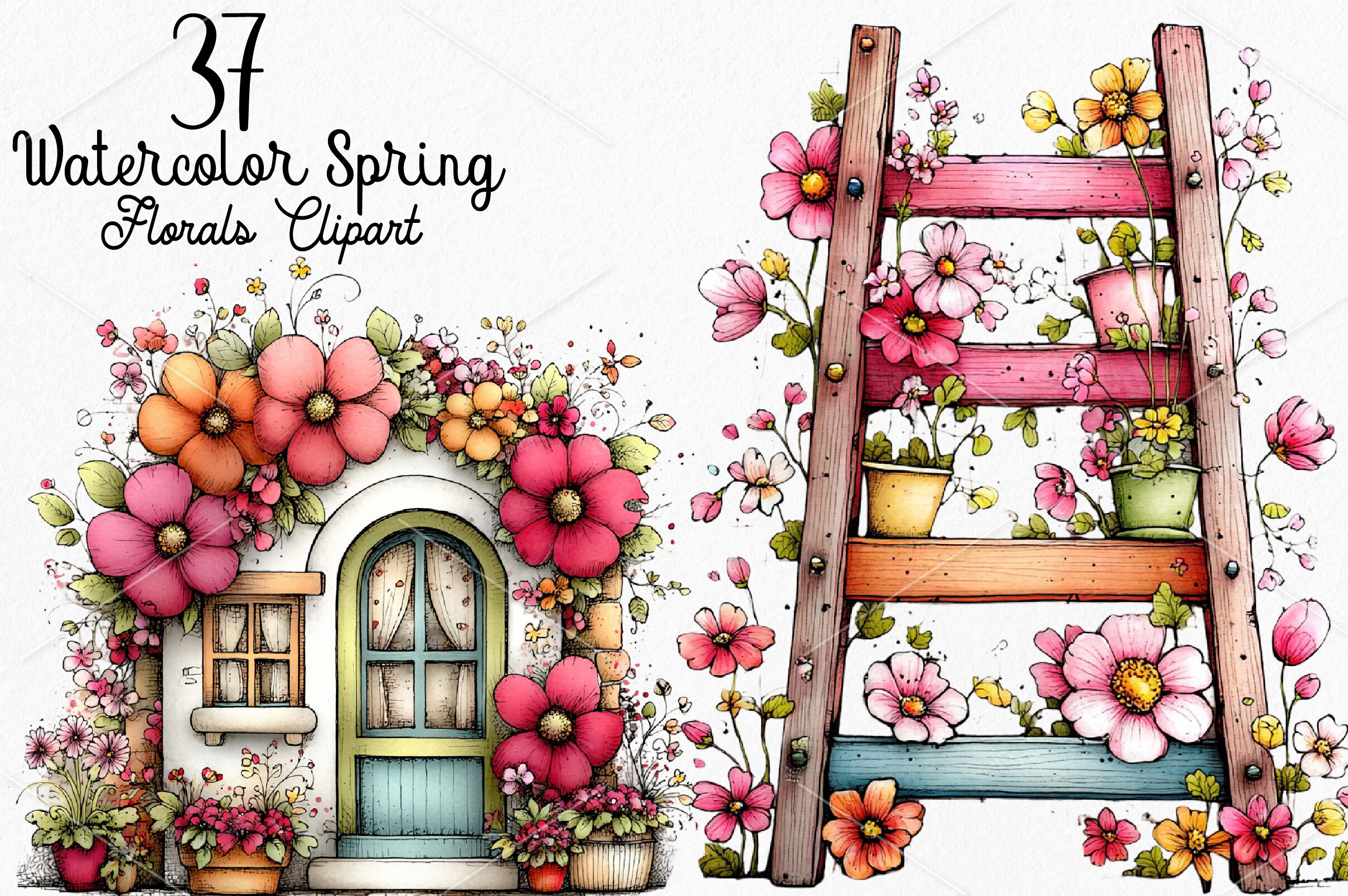Watercolor Spring Florals Clipart Graphic by Lazy Panda · Creative Fabrica