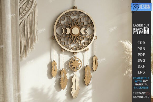 Wooden Dream Catcher Laser Cut | Boho Taglio Laser Di flydesignsvg