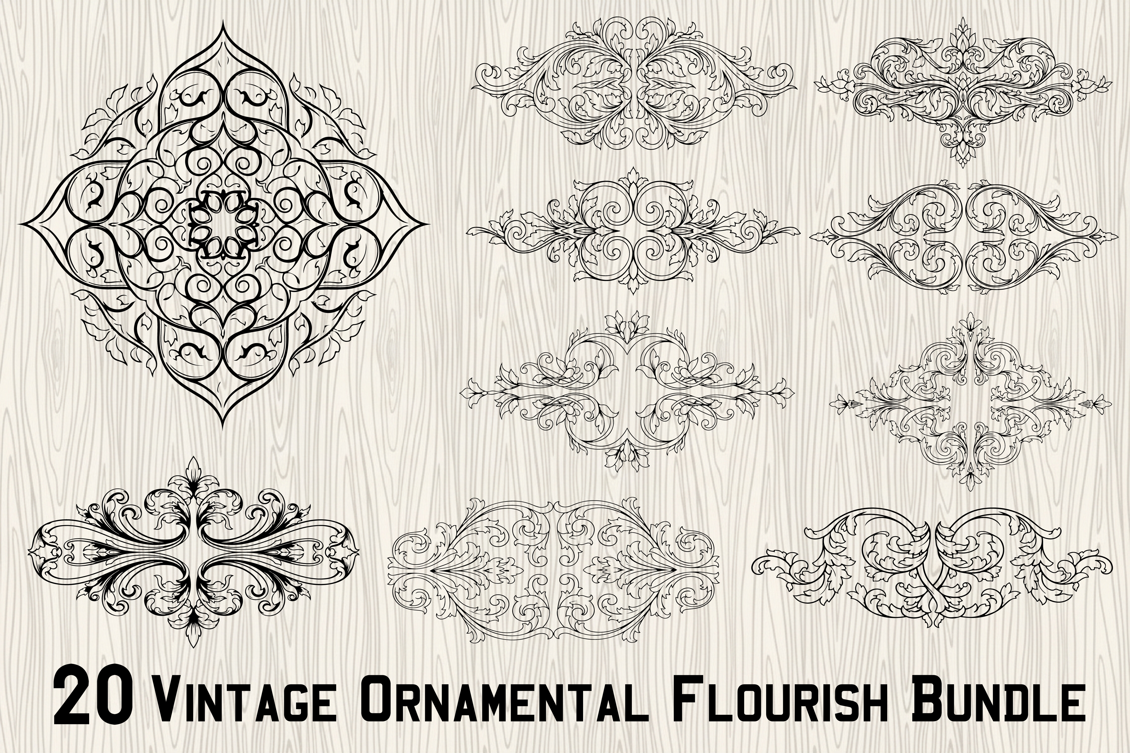 20 Vintage Ornamental Flourish Bundle Graphic by gsxhouse · Creative ...