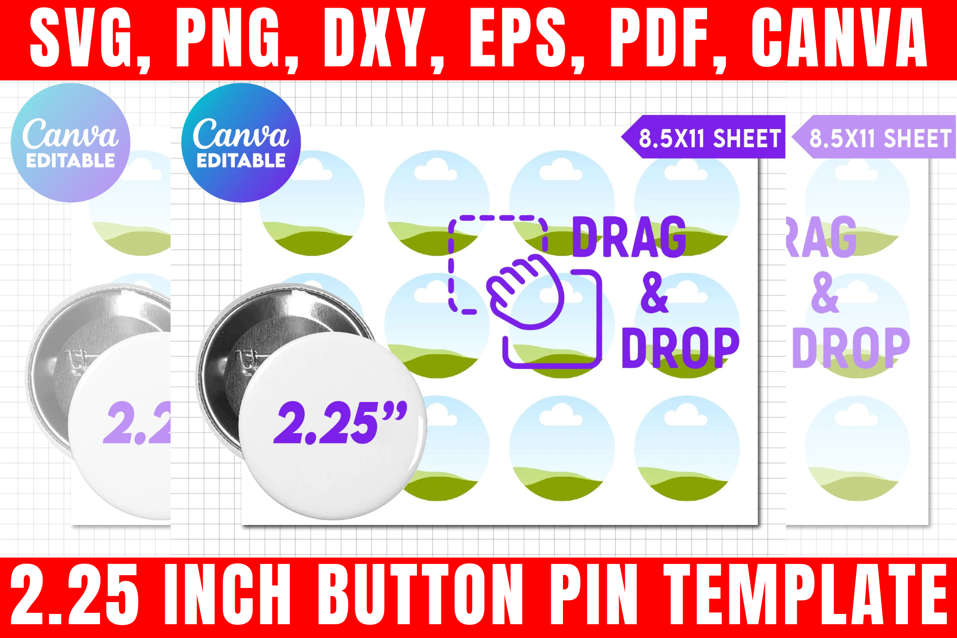 2.25 Inch Button Pin Canva Template