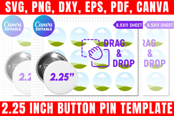 2.25 Inch Button Pin Canva Template Illustration Modèles d'Impression Par freshzone228