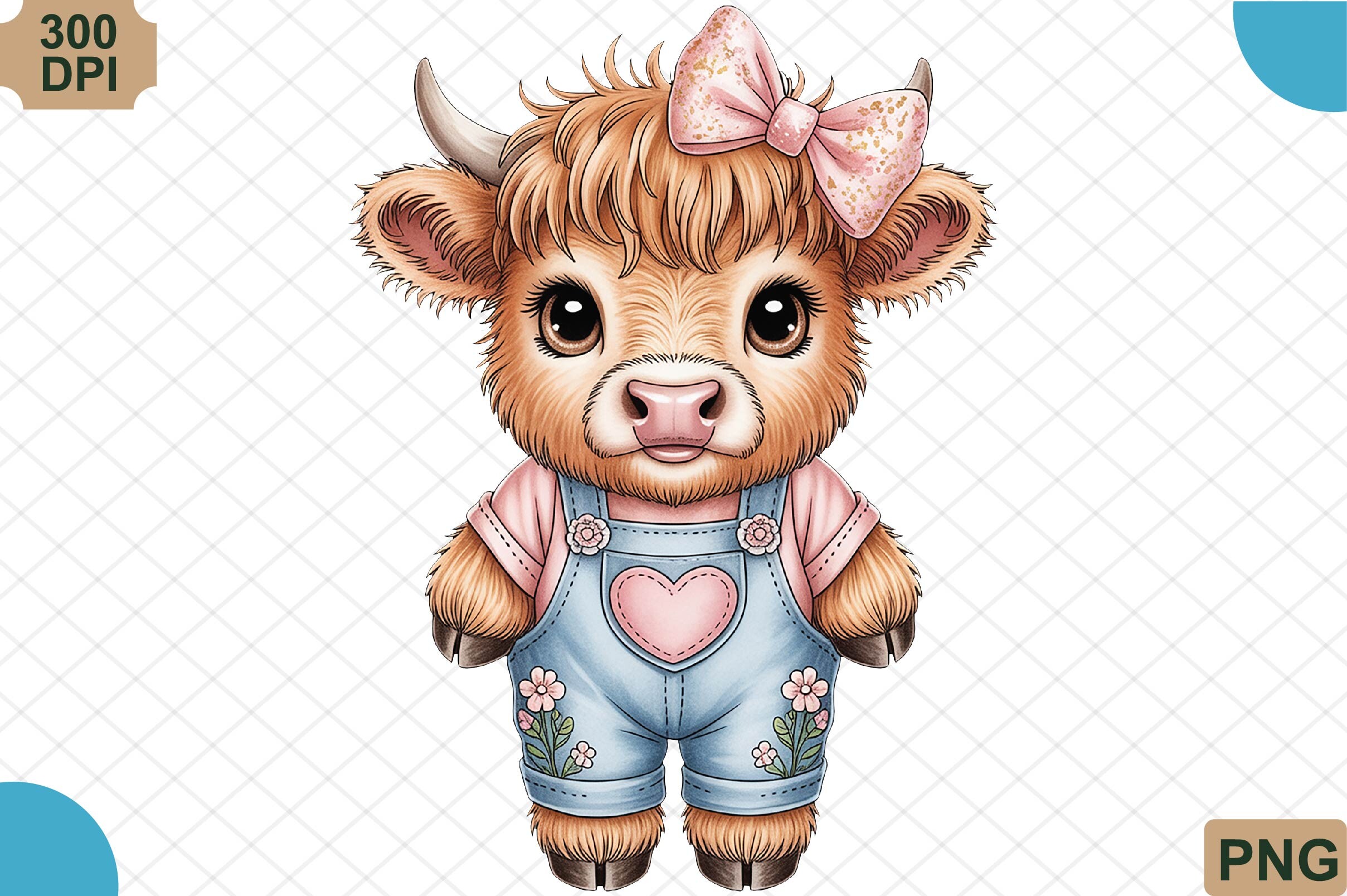 Baby Highland Cow with Pink Bow PNG Graphic by Design store · Creative ...