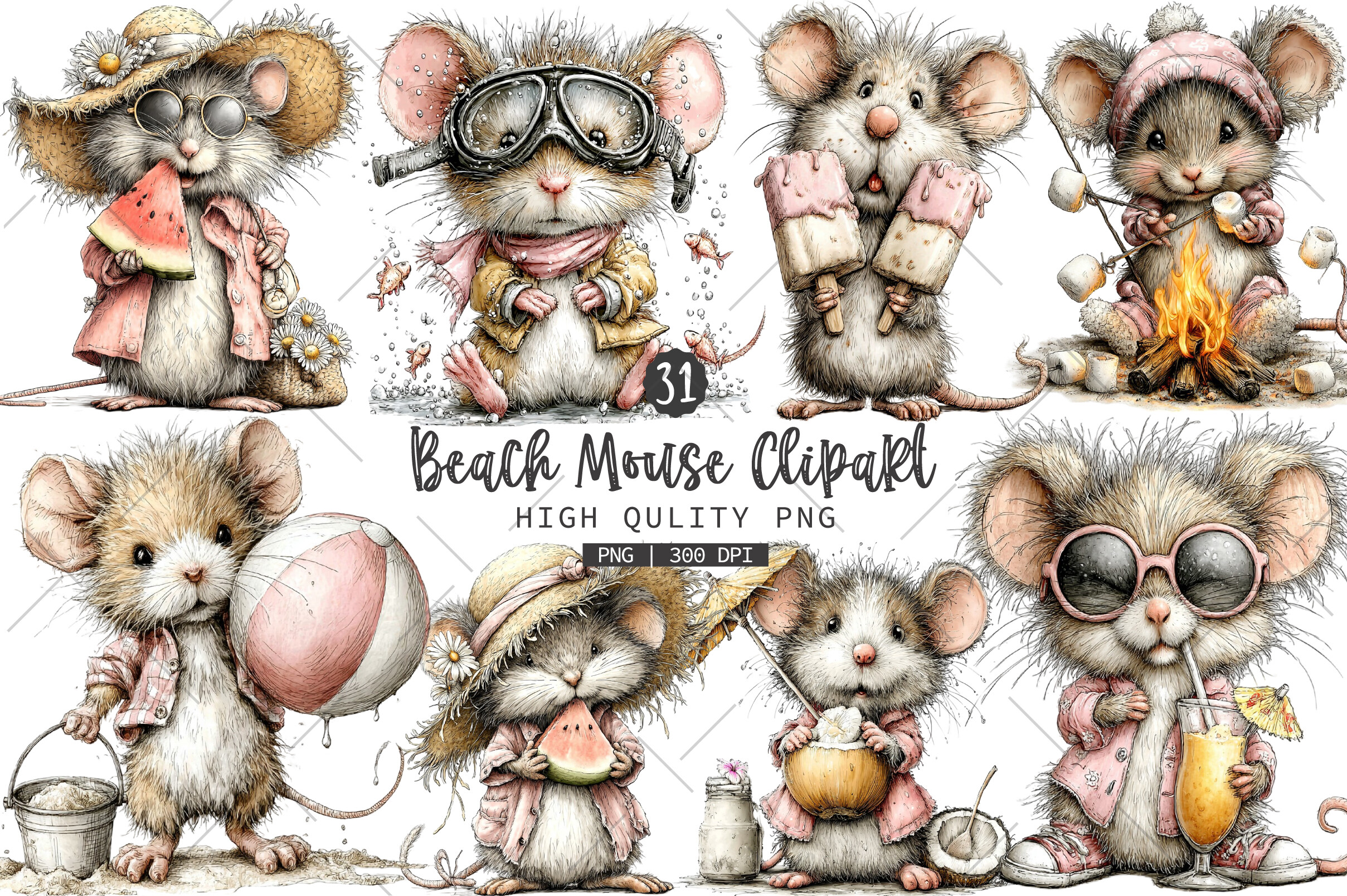 Beach Mouse PNG Clipart Bundle Graphic by RevolutionCraft · Creative ...