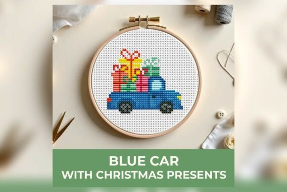 Blue Car with Christmas Presents Cross S