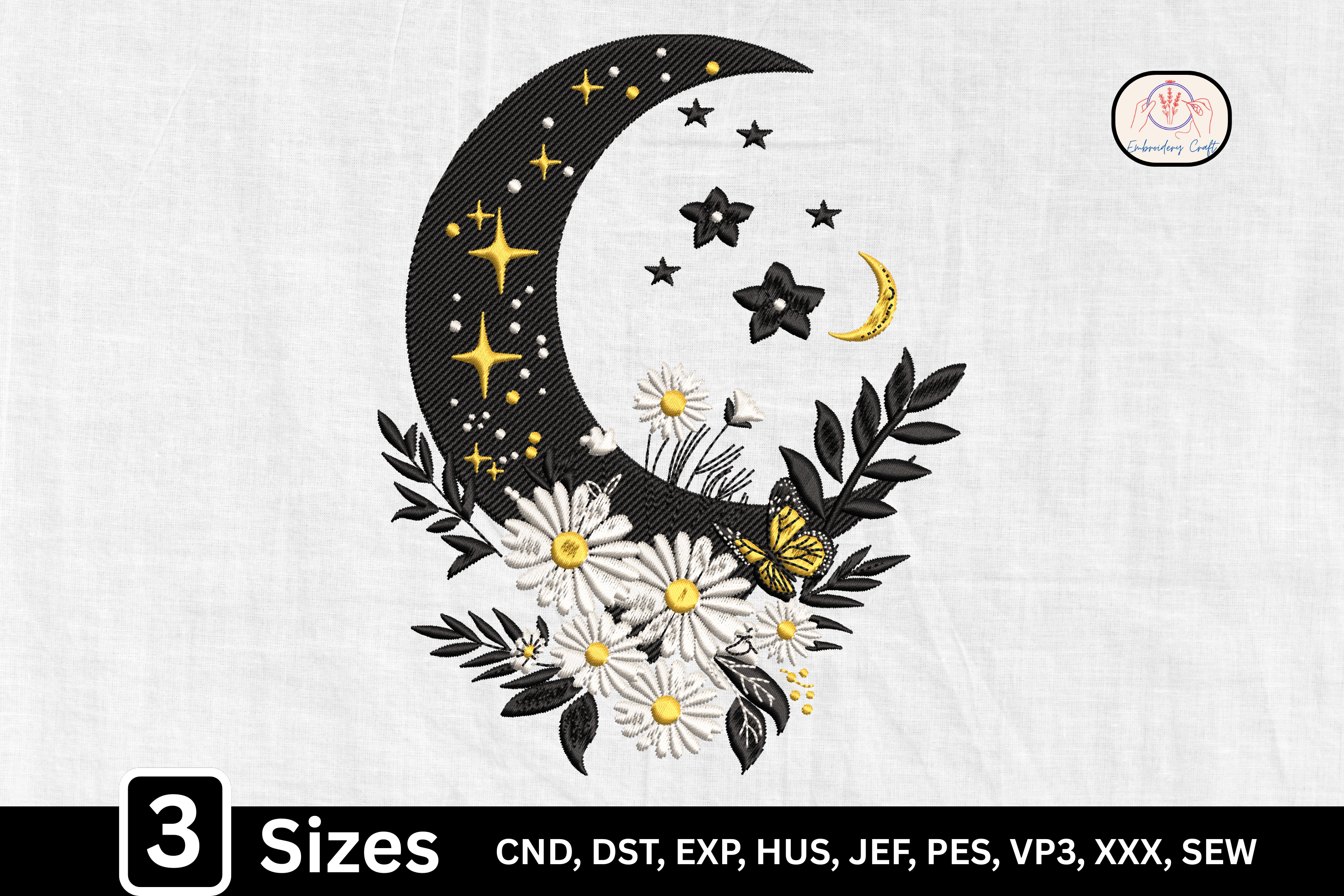 Boho Floral Celestial Crescent Moon