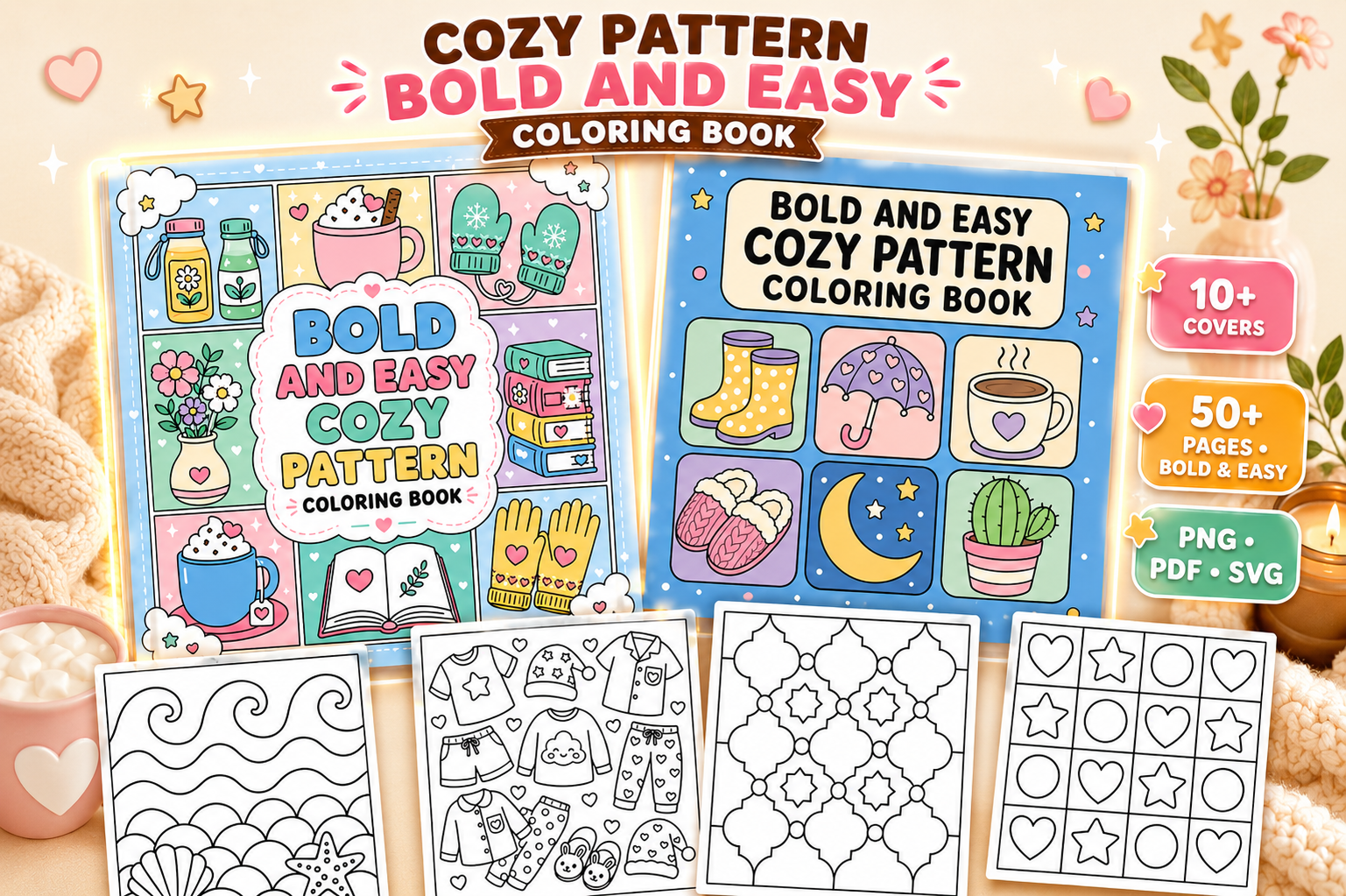Bold Easy Pattern Coloring Book Pages