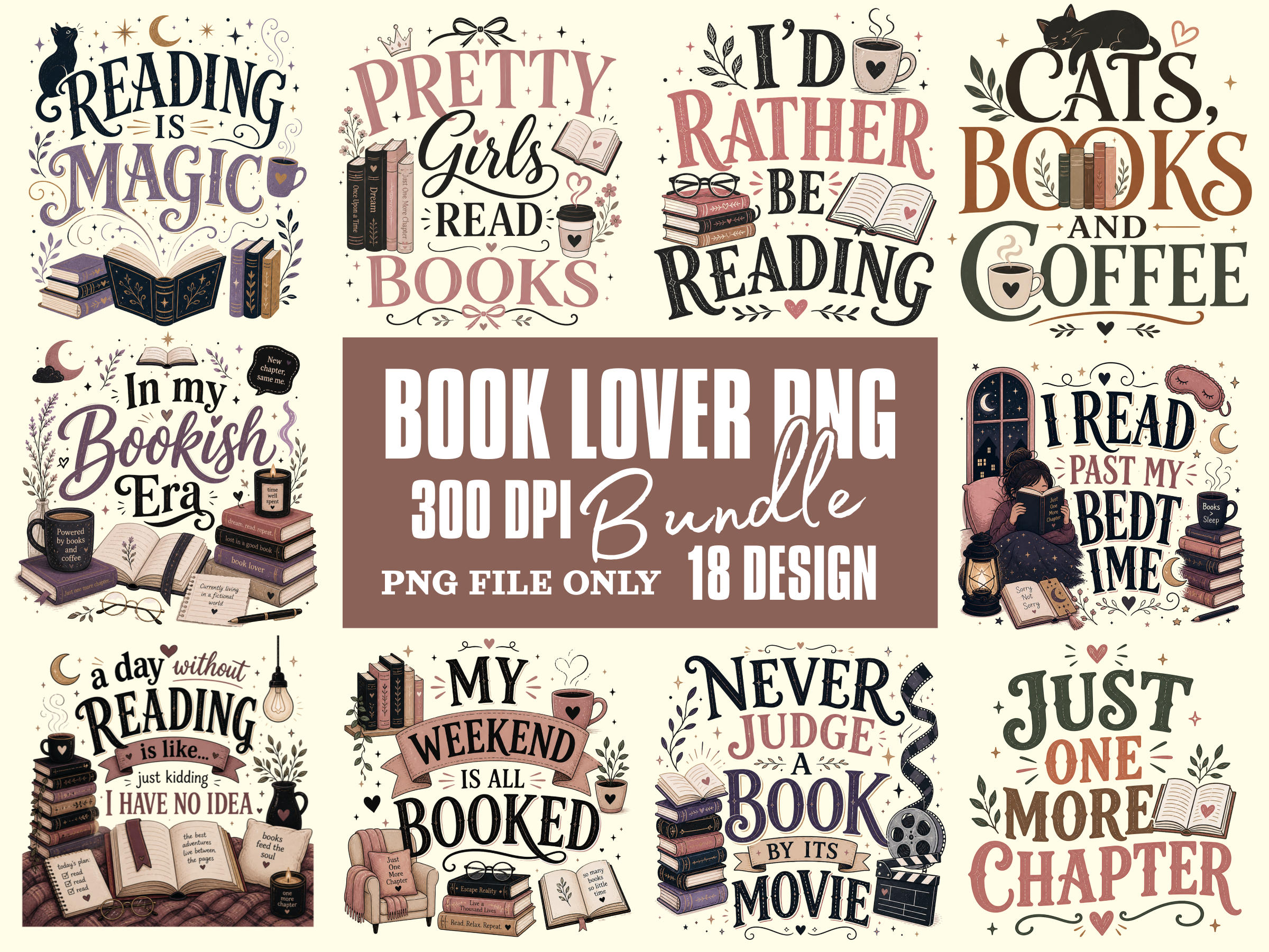 Book Lover PNG, Bundle, Books Lover PNG
