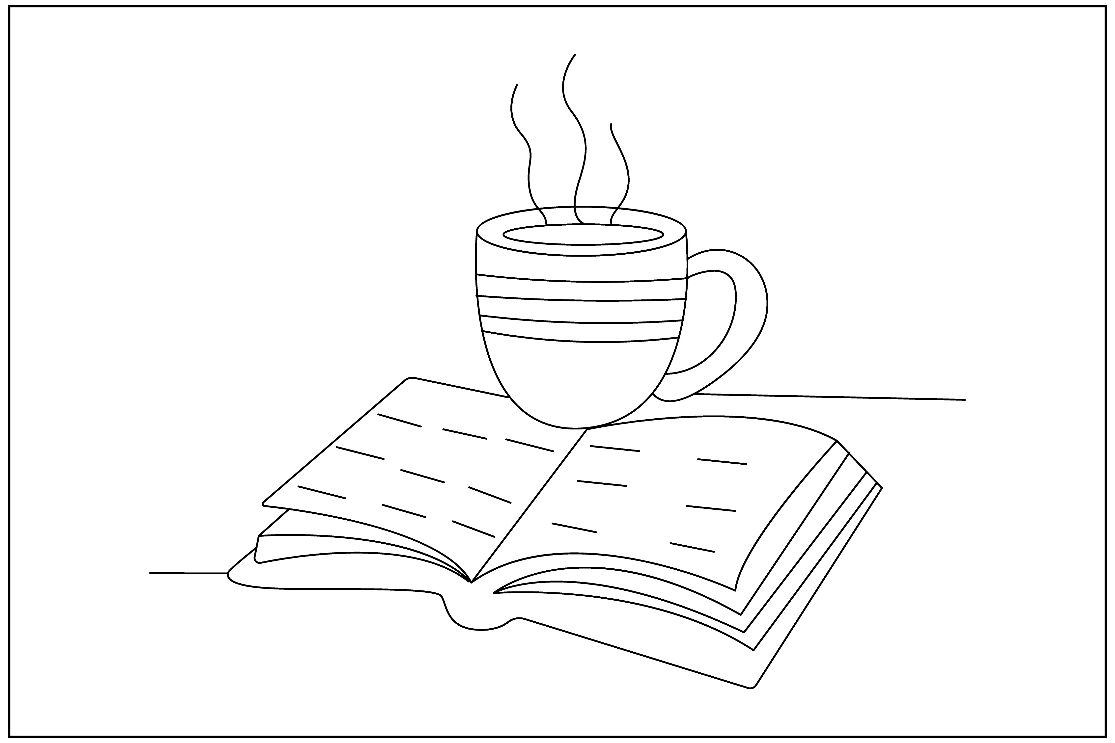 Coffee Mug Books Table Line Art