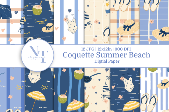 Coquette Summer Beach Digital Paper Graphic by Nam Tiwa · Creative Fabrica